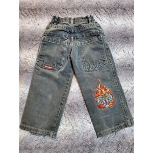 Childrens KIDS 5 JNCO Jeans  Flaming Tiger Embroidered ULTRA RARE Skateboard Y2K